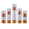 15ml 30ml 50ml Luxury Bamboo Wood Cylinder ABS Plastic Airless Bottle